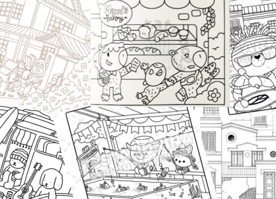 Colagem com páginas de livros de colorir | © Beatriz Sardinha