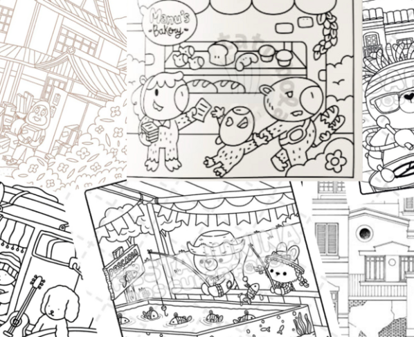 Colagem com páginas de livros de colorir | © Beatriz Sardinha