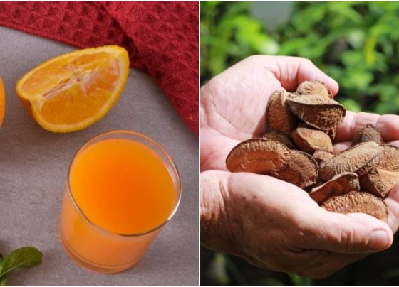 suco de laranja e castanhas