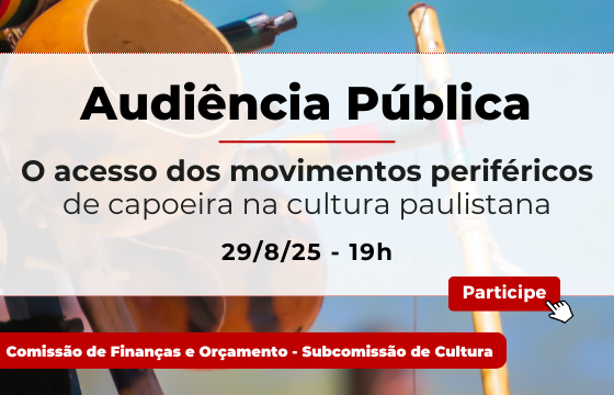 Divulgação da Audiência Pública da Subcomissão de Cultura da Câmara de São Paulo do dia 29 de agosto
