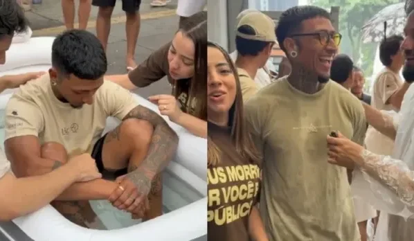 Jovem ateu se converte e é batizado em evento marcante na Avenida Paulista. (Foto: Reprodução/Instagram/Allan Machado)