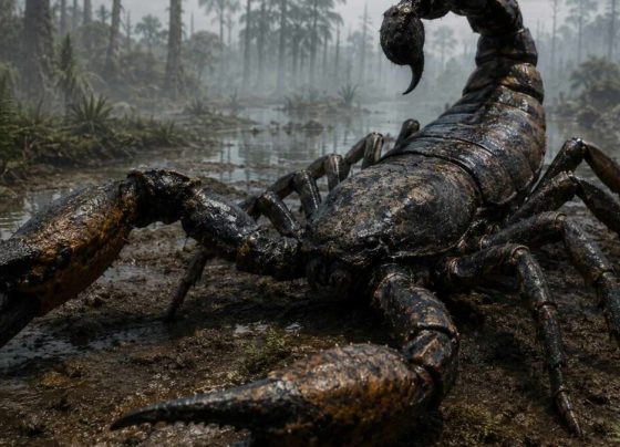 Reconstrução artística de escorpião gigante Ordoviciano, há 415 milhões de anos