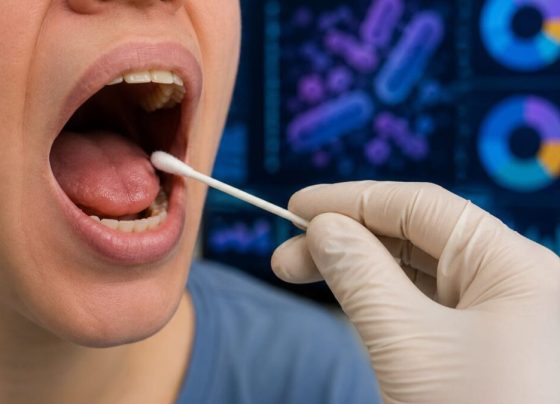Representação científica de bactérias na saliva relacionadas ao câncer de língua