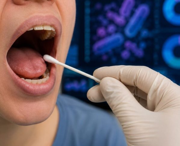 Representação científica de bactérias na saliva relacionadas ao câncer de língua