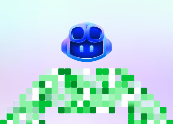 Copilot hovering above a mosaic of green squares in a decorative scene.